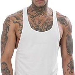 Athletic Gym Stringer Tank Top, Yellow, Racerback Design, Workout Fitness Vest-image-28