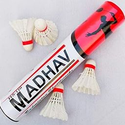 HS10 Madhav Shuttlecock Pack of 10 Feather Shuttle Cock (White) by NC Sports-image-56