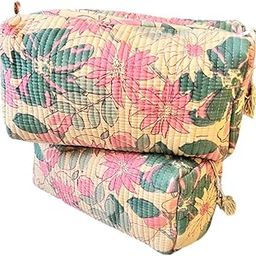 Jaipur Textiles, Hand Block Printed Cotton wash Bags, Toiletry Bags, Cosmetic Pouches, Makeup Kit, Travel Pouches, Vanity Bags, Makeup Pouches| Qty - Set of 2PCS, Desert Flower-image-22