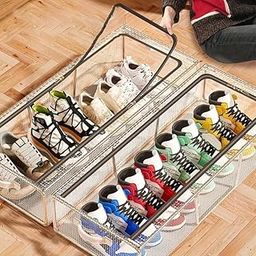 VPGS Shoe Storage Organizer for Closet - Fits 4 Pairs, Large Shoe Storage Box with Clear Top Cover, Space Saving Sneaker/Sandal Containers for Small Spaces(1 Pcs)-image-96
