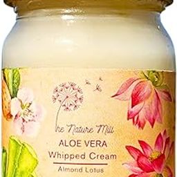 The Nature Mill Aloe Vera Whipped Cream. Pure all natural aloe vera gel whipped with sweet almond oil & lotus essential oil. No cream base. For face & body. (50g, Almond Lotus)-image-31