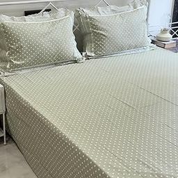 Maeri Green Polka Dot 400TC Cotton Bedsheet | King Size | Soft & Breathable | with Elegant Lace Pillow Covers for Bedroom Decor & Gifting-image-3