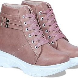 Women's Boots Solid Design Lace Up Comfortable High Heel Casual Boots Outdoor Walking for Girls (Size UK3, Brown)-image-67