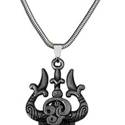 Lord Shiv Trishul Damaru Tamil Om Snake Chain Grey Zinc Metal Pendant Necklace For Men women-image-75