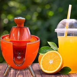 Riveira Power Juicy Electric Citrus Press, 300W, 2 Cones for Large and Small Fruits - Easy to Clean, Automatic Squeezer with Non-Slip Feet Juicer Machine, Retro Style - Oranger Color-picture-9