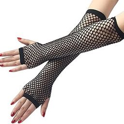 Long Fingerless Fishnet Gloves Party Accessories Mesh 1920s Gloves Black-52