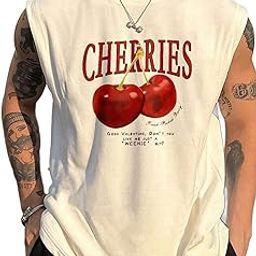 Cherries Graphic Tank Top, Sleeveless Cotton T-Shirt, Vintage Valentine Printed-picture-12