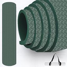FIT FOUR Lightweight Multipurpose Non Slip 4MM Thick Exercise Yoga Mat For Yoga, Pilates, and Home Workout for Men & Women Gym Workout and Yoga Exercise with Shoulder Strap (Army Green)-image-58