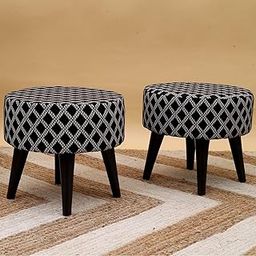 Greetwood Stool Ottoman Pouffes for Living Room, Kitchen, Home, Office Furniture with Soft Cotton Canva Cushion Mudda Footrest Stool for Chair Sofa Bed Dressing, Decor Black (14 Inch Pack of 2)-image-17