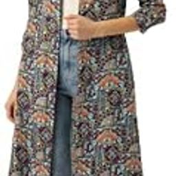 Women Blue Color Floral Print Front Open Shrug-2