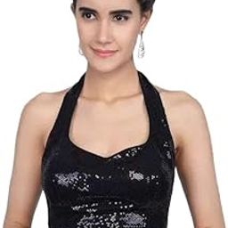 Women's Sequined Polyester Sleeveless Crop Top, Sweetheart Neck, Gold-image-32