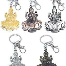 Pack of 2 Double Sided Mahalakshmi Keyring Keychain for Bike Car Home Keys Men Women Girls Boys Metal Hook Multi Color Keychain-0