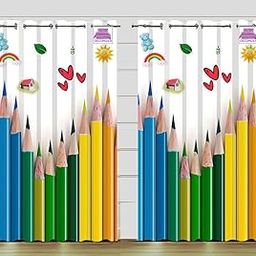 DECOMIZER Color Pencil Printed Kids Curtains for Kids Room, Nursery, Bedroom Playroom (2 Panels, 4x7 Feet) Cute Curtain for Kids Room, Kids Curtain, Printed Curtain, Door Curtain-image-8