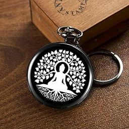 Pocket Watch (4.5 cm) Keychain, Vintage Black Key Ring, Spiritual Antique Gift for Men, Women, Devotees & Collectors-39