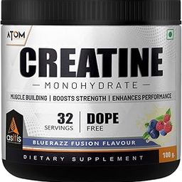 Asitis Nutrition Atom Creatine Monohydrate Powder 100 grams - 32 Servings | Dope Free | Enhances Performance | Promotes Muscle Gains | Blue Razz Flavour-2