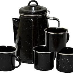 Stansport Enamel Percolator Coffee Pot & 4 Mug Set - Black-picture-25