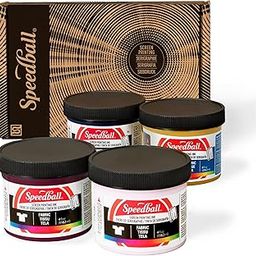Speedball - Fabric printing ink, iridescent and smooth color combination, 4 oz (4 pack), classic elegance: gold, blush bride, burgundy, denim blue-image-6