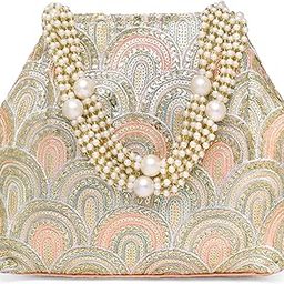 Peach Sequins Motifs Potli Bag for Women Handmade Wristlet Handbag Stylish Bridal Purse Fashion Bag for Girls-image-39