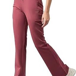 Women Mauve 95% Cotton, 5% Elastane Solid Bootcut Track Pants (M, Mauve)-picture-5