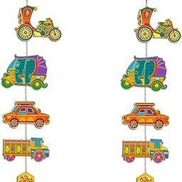 Artvibes Wood Decorative Vehicles Wall And Door Hanging for Home|Office|Living Room|Gift|Decorative Items for Home Wall|Front Door Hanging|Entry Wall Decoration Items (WH_5213N), Set of 2, Multicolor-picture-0
