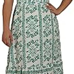 Girl's & Women's White and Green Boho Random Print Casual Vacation Ruffled Square Neck Short Sleeve Summer Dresses with All Over Print Maxi, Dress for Women Elegant (Dress 229)-image-24
