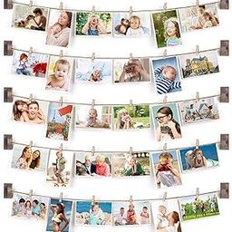 Emfogo Picture Frames Collage Wall Decor Photo Collage Picture frames 4x6 for Wall Hanging with 30 Clips Multi Photo Display for Hanging Picture, Bedroom Party Dorm Room Decor (Weathered Walnut)-image-26
