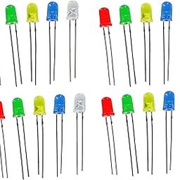 UNIVERSAL HUB� Colorful Pack of 100 5mm LED Light Bulbs with White, Green, Red, Yellow, and Blue Colors - 20 Pieces Each Pack with Prong Base-image-43