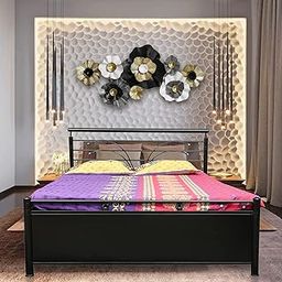 Royal Interiors Leaflet Metal Queen Size Bed with Storage | Wrought Iron Queen Size Cot with Hydraulic Storage |Double Bed for Bedroom with Headboard & Footboard Without Foam Mattress (75x60)-image-8
