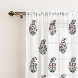 LINENWALAS Cotton Linen Printed Sheer Curtain Set of 2 Panels with Rod Pocket Hanging, Floral Printed Door Curtains Non Blackout Light Filtering Curtains (8 Feet x 4.5 Feet, Paisley Bloom)-image-126