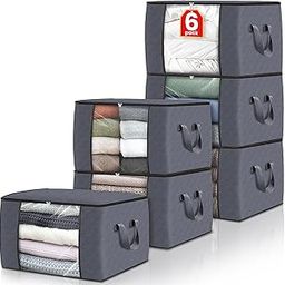 Fab totes 6-Pack Clothes Storage, Foldable Blanket Storage Bags, Storage Containers for Organizing Bedroom, Closet, Clothing, Comforter, Sweater, Organization and Storage with Lids and Handle, Grey-picture-27