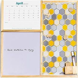IVEI Combination Board | Whiteboard and Magnet Board with Planner | Includes Space to Hold Marker and Duster | 20in X 20in (Yellow)-50