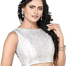 Womens Banaras Brocade Readymade Stitched Sleeveless Saree Blouse-image-4