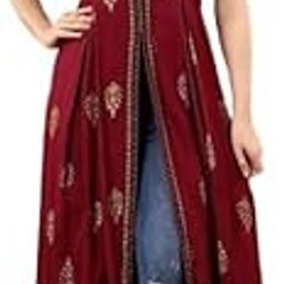 Women’s Designers Rayon Indo Western Printed Anarkali Front Slit Kurta for Women Maroon-image-63