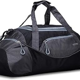 Polyester Duffle Bag 35 L Imported Multi Purpose Travel with Dry Pockets | Lightweight, Waterproof Carry Backpack Solo Trip Luggage | Black & Grey Bags - Men & Women | Zipper Lock-image-93