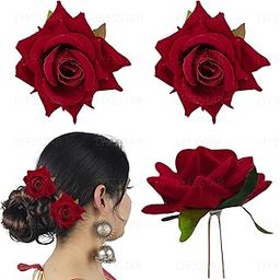 LYF5STAR Handmade Bride Red Rose Floral Juda Pin For Women| Elegant Rose Wedding Hair Accessories |Traditional Indian Hair Accessories for Women & Girls|Pack Of 2-image-62