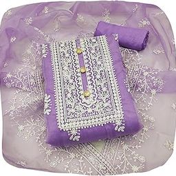 Women's Embroidery Unstitched Salwar Suit Material With Dupatta |Material: Chanderi Cotton-image-57