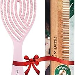 Midazzle Premium Gradient Pink 3D Hair Brush For Men & Women | All Hair Types and Neem Wood Comb - Combo pack of 2-image-14