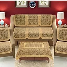 ARPAN INDUSTRIES Polyester Floral Net Sofa Cover 5 Seater with Center Table Cover for for Living Room Home Decorations (Brown)-image-47