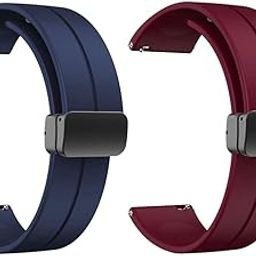 AONES 22mm Pack of 2 Silicone Belt Watch Strap Magnetic Folding Buckle for Noise Twist Go/Noise Colorfit Pro 5/ Noise Colorfit Pro 5 Max/Noise Colorfit Pulse 2 Max Smartwatch Band Blue, Maroon-image-12