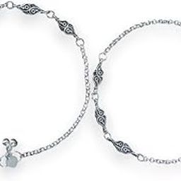 Silver Plated Anklet Set with Ghungroos | Oxidised Leaf- Design Payal/Legchain/Foot Jewellery | Modern & Traditional Accessories Gift for Women & Girls-image-60