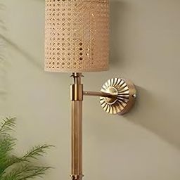 AKWAY Antique Brass Finish Wall Lamps for Living Rooms with Bamboo Shade | Rattan and Cane Wall Light for Bedroom | Wicker Wall Lamps - Eshana-image-12
