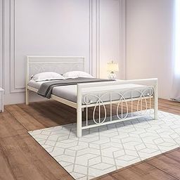 Homdec Lyra Metal Platform Bed with Headboard and Footboard, Heavy Duty Mattress Foundation – No Plywood Needed, Noise Free (Ivory, Double)-14