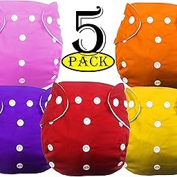Babymoon Washable Baby Diaper Premium Cloth Diaper Reusable, Adjustable Size, Waterproof, Pocket Cloth Diaper Nappie (Without Insert) (Pack of 5, Set of 5)-2
