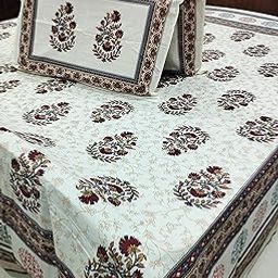 Floral Print Cotton Double Bedsheet Set with 2 Pillow Covers, Super King Size 108x108 inches, White and Maroon-image-119