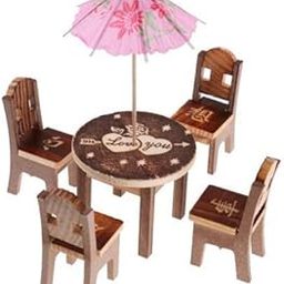 A S Handicrafts Wooden Miniature 4 Chair and 1 Table and an Umbrella Set for Dollhouse Play Set for Girls Kids/Toy (Only for Kids)-image-4