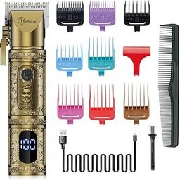 Hatteker Professional Hair Clipper for Men, Cordless Rechargeable Hair Trimmer Eletric Beard Shaver Barber Gromming Kit LED Display (Gold)-picture-42