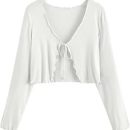 Casual Multicolor Solid Full Sleeve Front Tie Shrug for Women (MIDUEM, White)-20