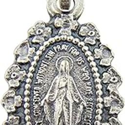 Silver Toned Miraculous Medal Pedant, 7/8 Inch-4