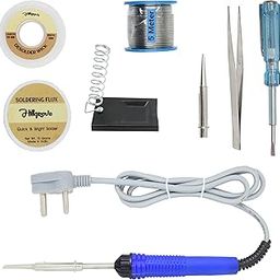 Hillgrove Electronic Repairing 8in1 Mobile Soldering Iron Equipment Tool Machine Combo Kit Set with Flux Paste and Wire 25 W Simple (Flat, Pointed Tip)-0
