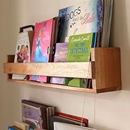 Wooden Wall Mounted Kids Floating Shelf 24 inch | Natural Wood | Flat Front Wooden Book Shelves for Kids | 1 Shelf-14